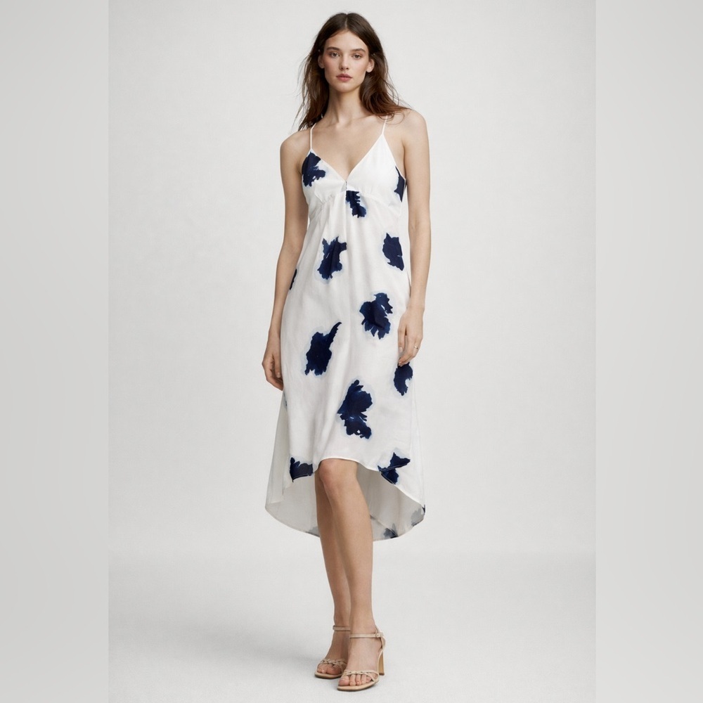 Wilfred Aritzia Cosmo white halter style dress in blue floral abstract print. 0